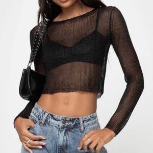 Lioness Palisades Long Sleeve Black Mesh Top NWT